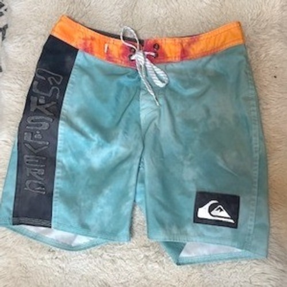 Quiksilver Highline Board Shorts Boys Size 10 Teal Surf Trunks Orange Purple